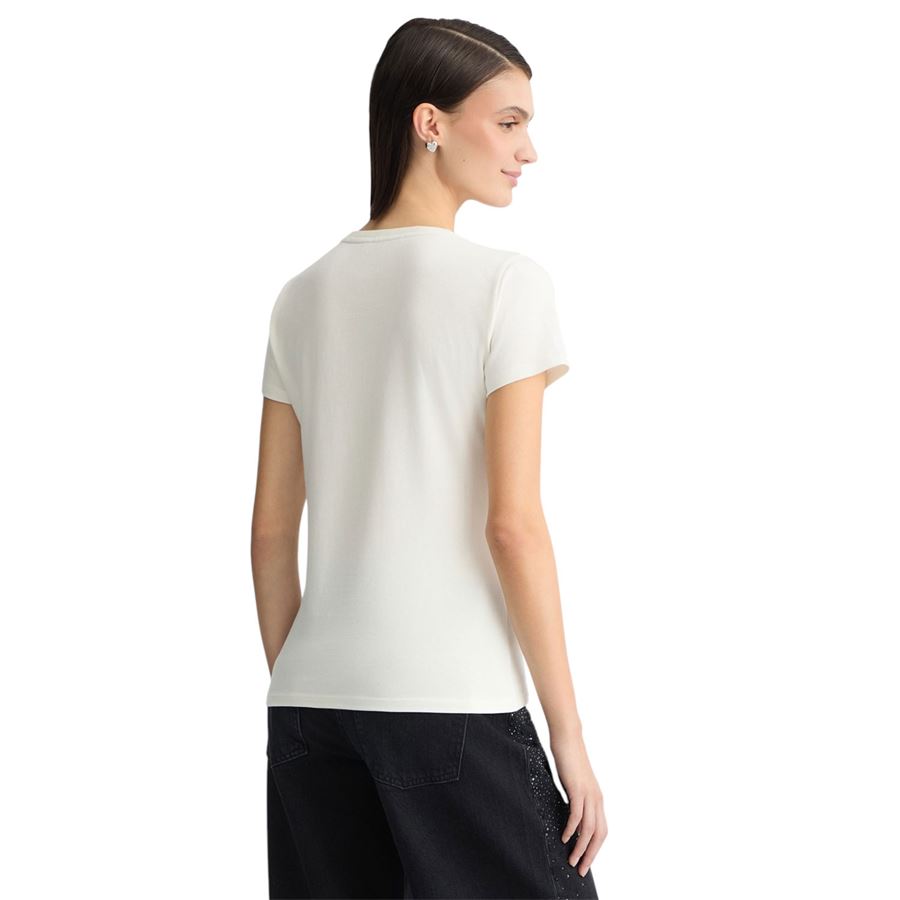 T-shirt a manica corta da donna con logo e strass Liu Jo | TA5214JS003M9127